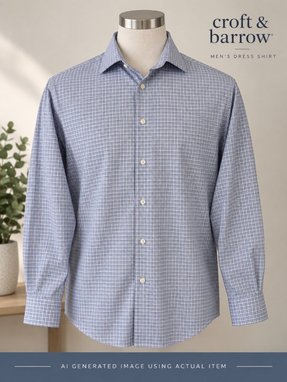 Joseph Abboud Egyptian Cotton Non-Iron Dress Shirt 18 34/35 Purple Check